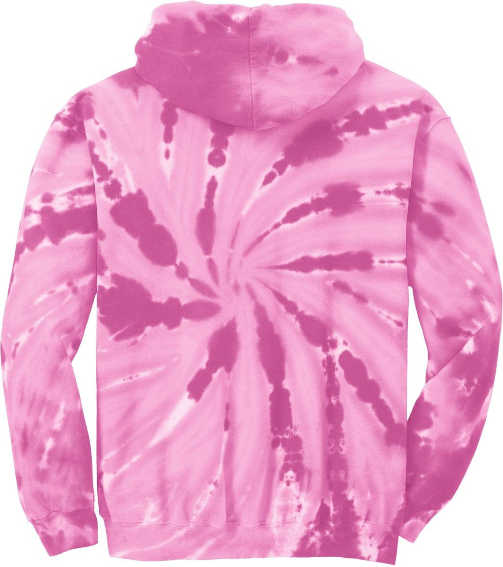 Front View of Pink Port & Co Youth Tie-Dye Pullover Hooded Sweatshirt. PC146Y