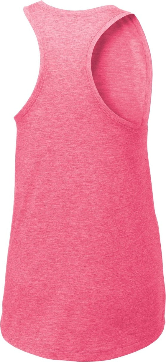 Rear View of Pink Rasp Hthr Sport-Tek Women's PosiCharge Tri-Blend Wicking Tank. LST402