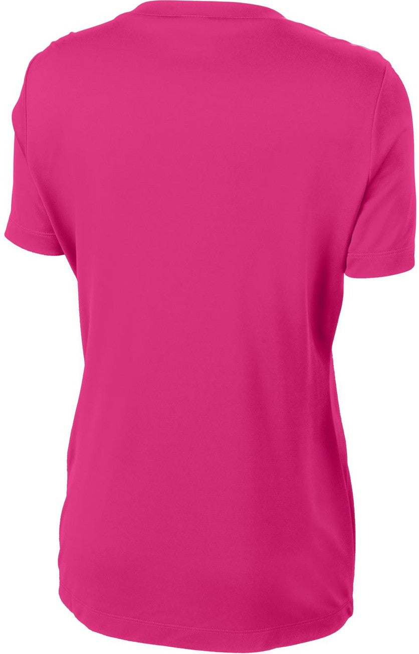Front View of Pink Raspberry Sport-Tek Women's PosiCharge Competitor V-Neck Tee. LST353