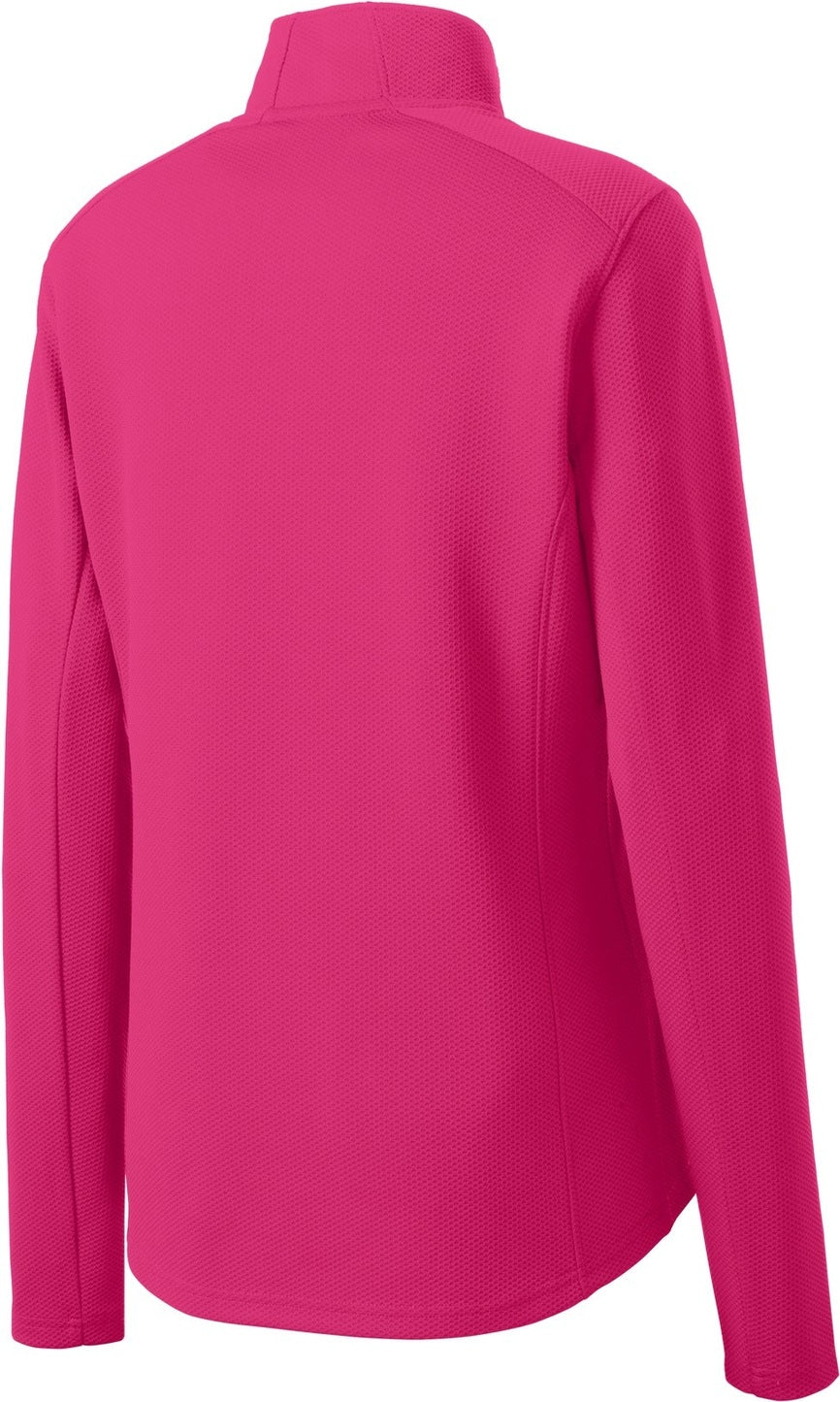 Front View of Pink Raspberry Sport-Tek Women's Sport-Wick Textured 1/4-Zip Pullover. LST860