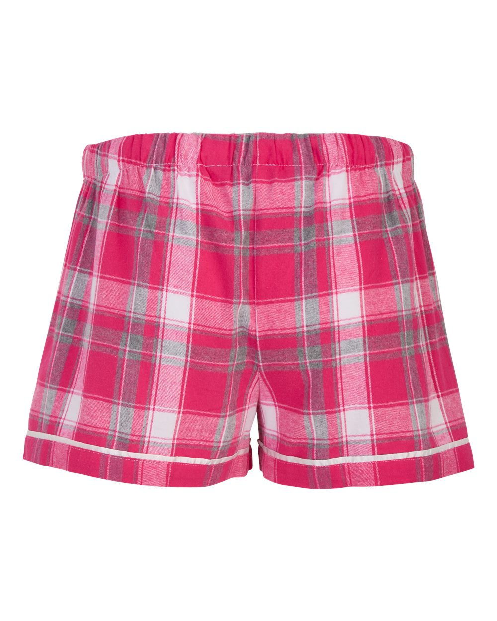 Front View of Pink Sophia Plaid Women's Flannel Shorts - BW6501