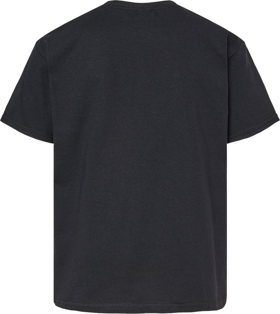 Front View of Pitch Black Softstyle® Youth Midweight T-Shirt - 65000B