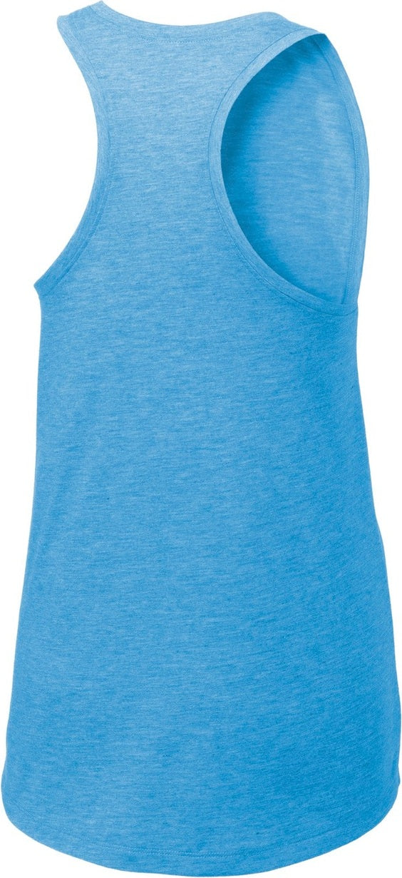 Rear View of Pond Blue Hthr Sport-Tek Women's PosiCharge Tri-Blend Wicking Tank. LST402