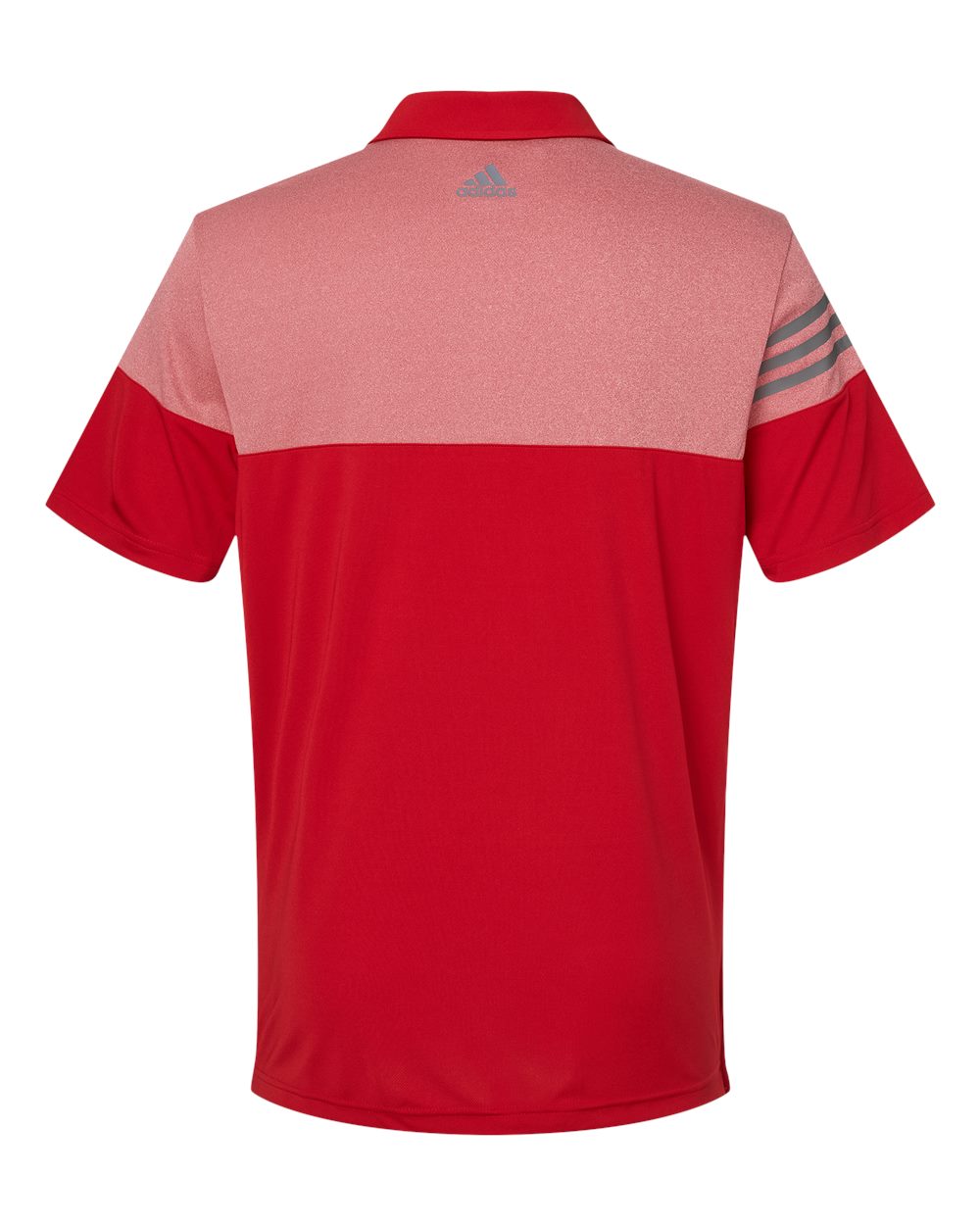 Front View of Power Red Heathered 3-Stripes Colorblocked Polo - A213
