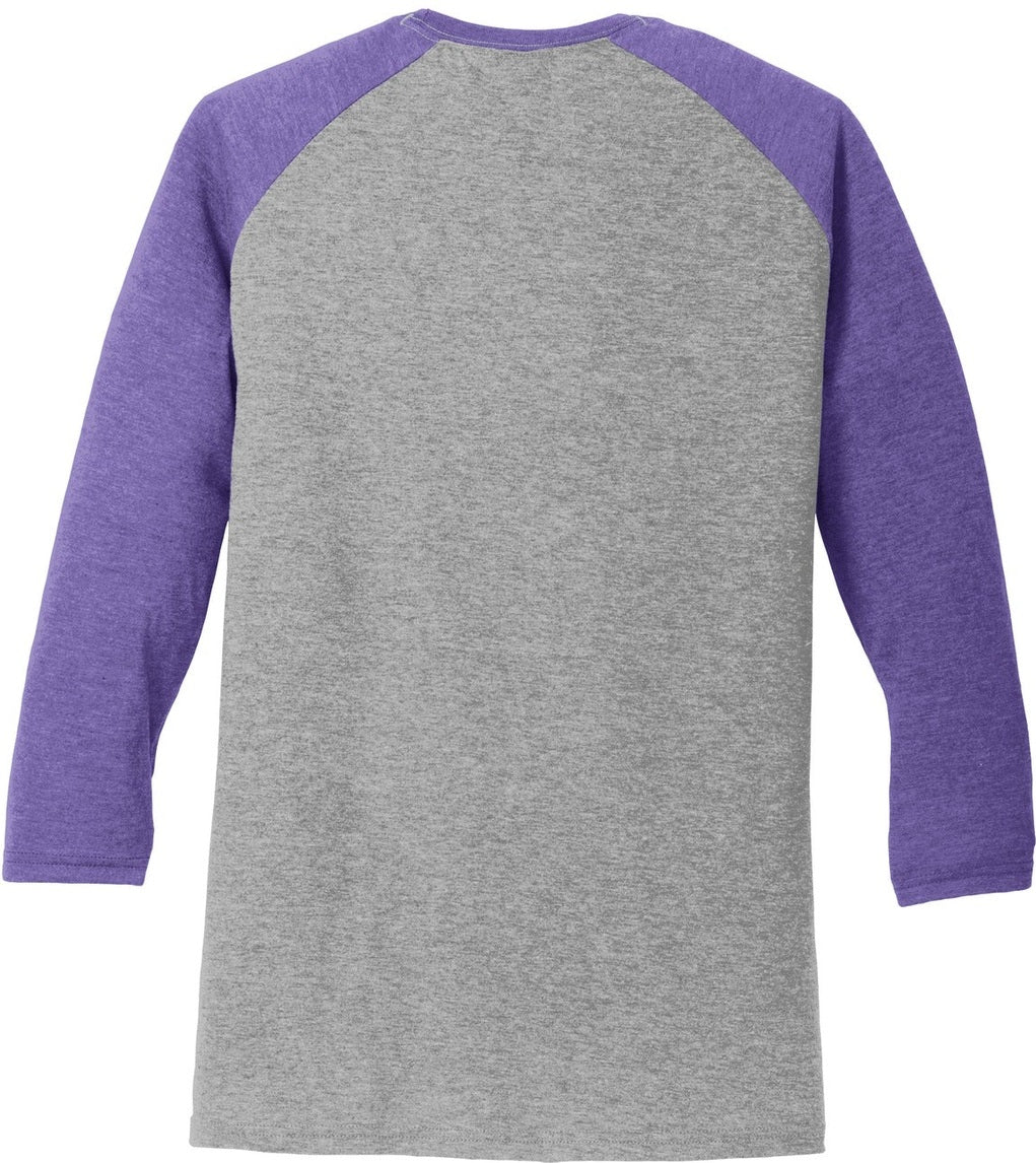 Rear View of Purple Fr/Gy F District Perfect Tri 3/4-Sleeve Raglan. DM136