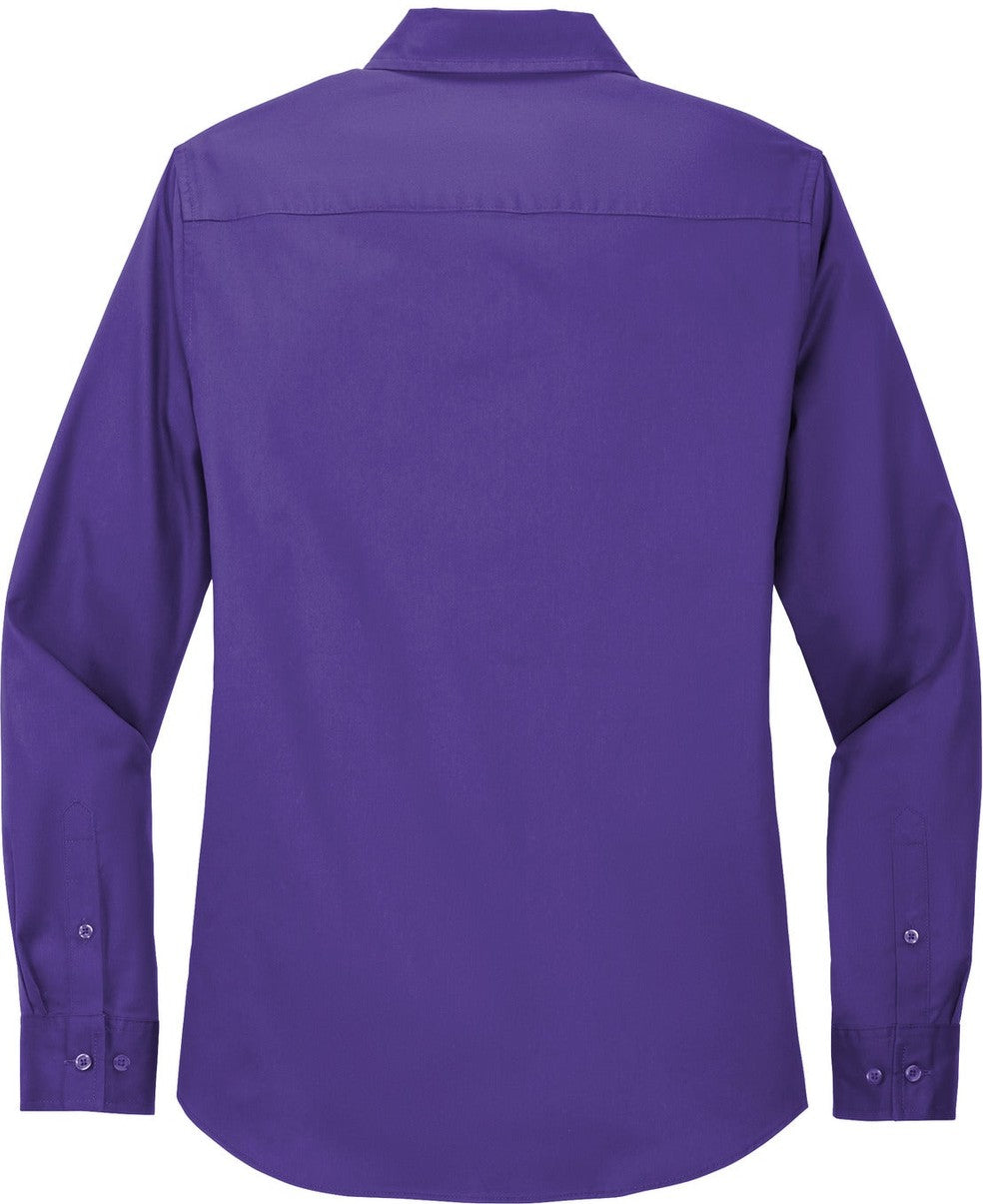 Rear View of Purple Port Authority Women's Long Sleeve Easy Care Shirt. L608