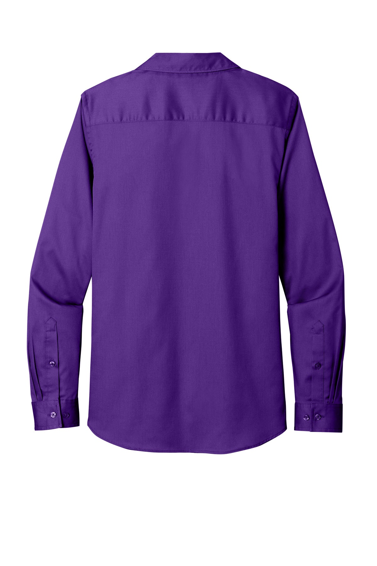 Rear View of Purple Port Authority Women's Long Sleeve SuperPro React Twill Shirt. LW808