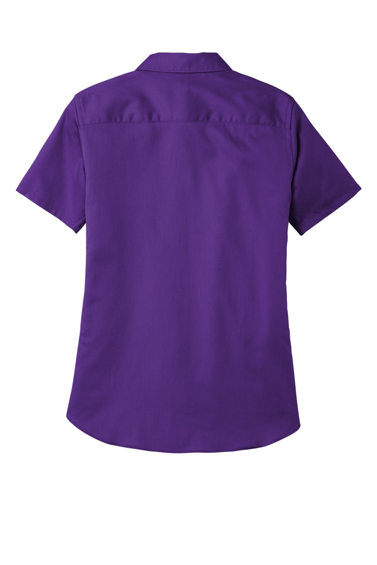 Front View of Purple Port Authority Women's Short Sleeve SuperPro React Twill Shirt. LW809