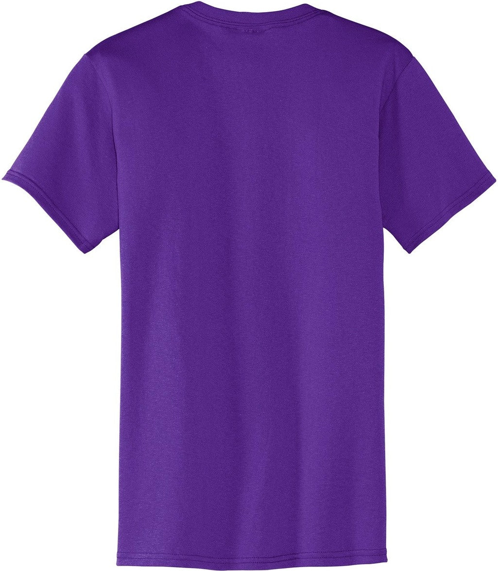 Rear View of Purple Port & Co Core Blend Pocket Tee. PC55P