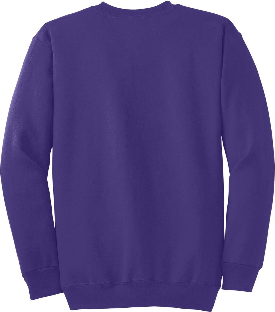Front View of Purple Port & Co Essential Fleece Crewneck Sweatshirt. PC90