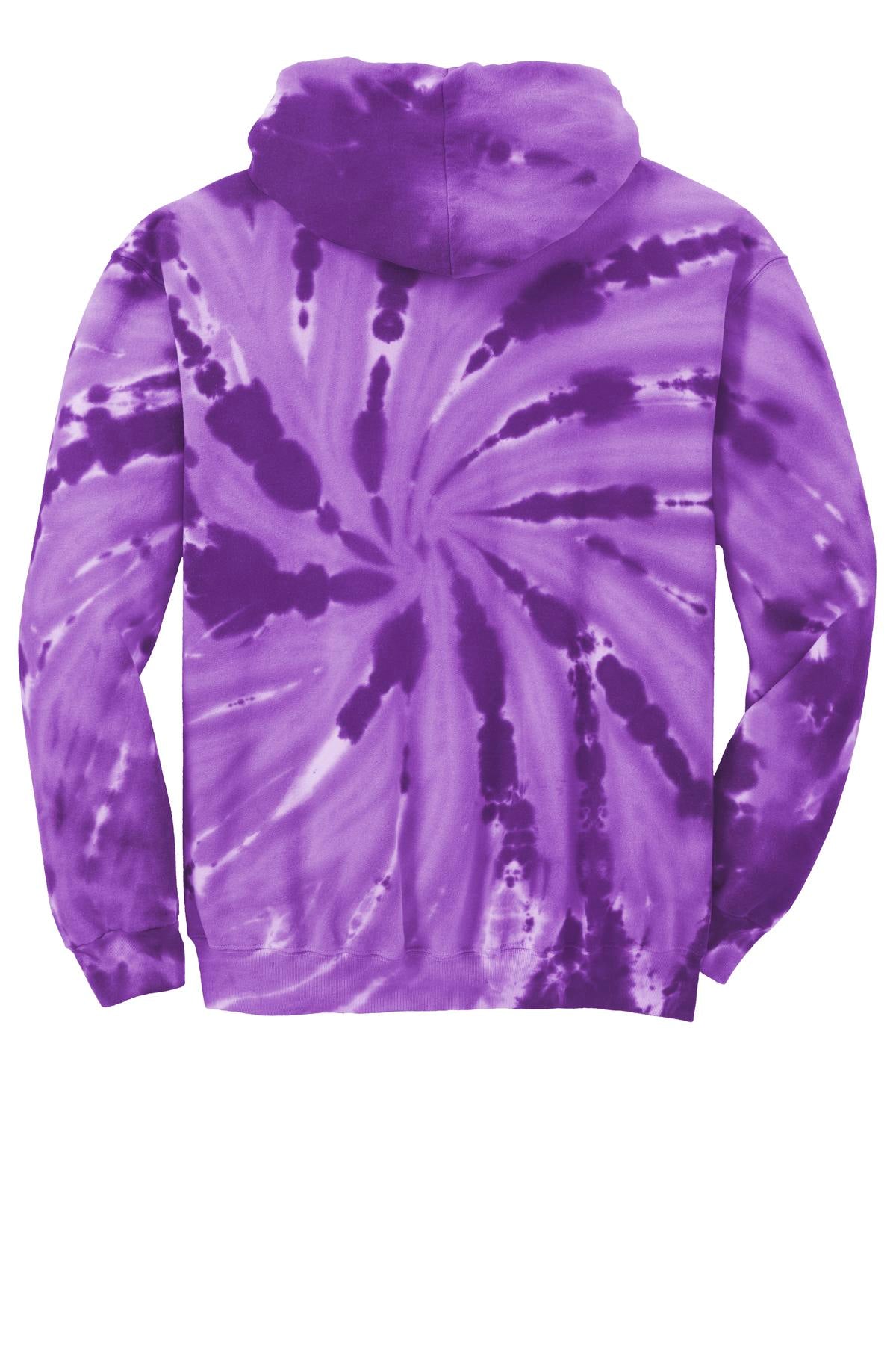 Front View of Purple Port & Co Tie-Dye Pullover Hooded Sweatshirt. PC146