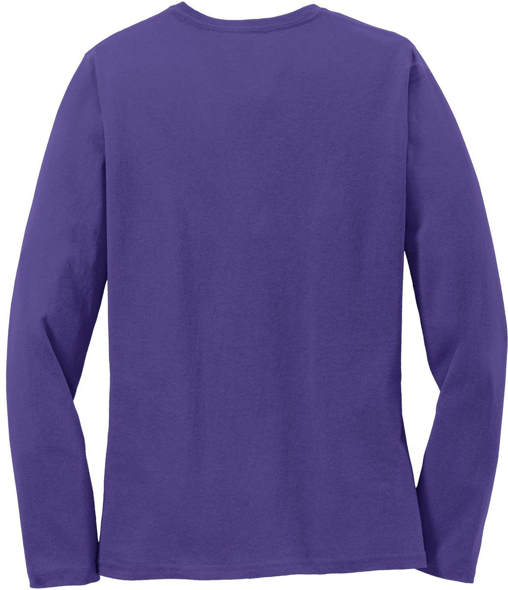 Front View of Purple Port & Co Women's Long Sleeve Core Cotton Tee. LPC54LS