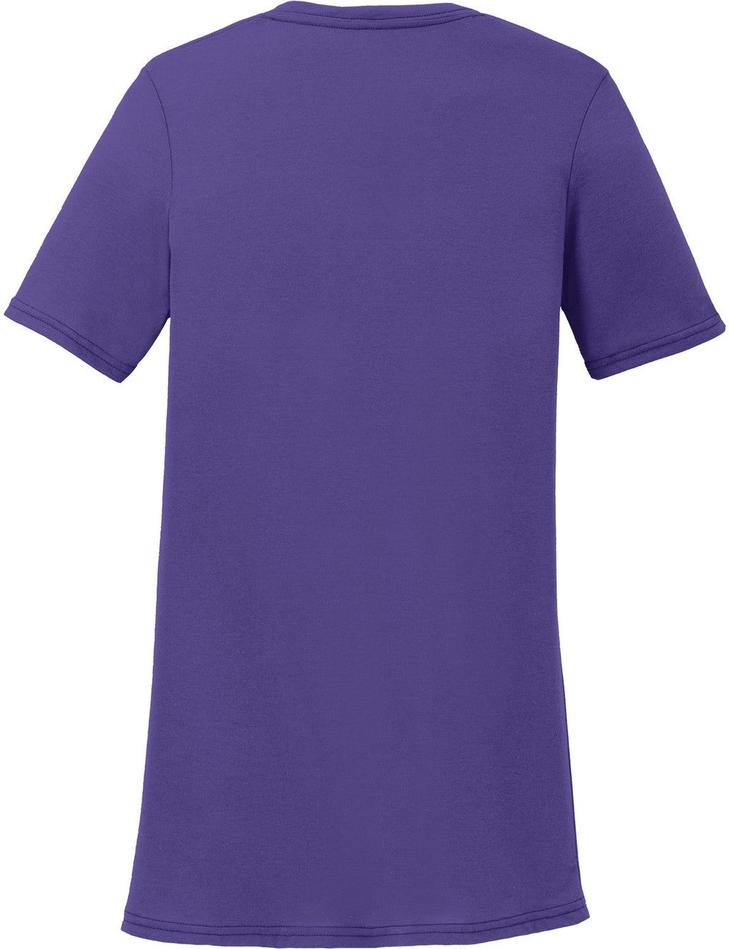 Front View of Purple Port & Co Women's Performance Blend V-Neck Tee. LPC381V