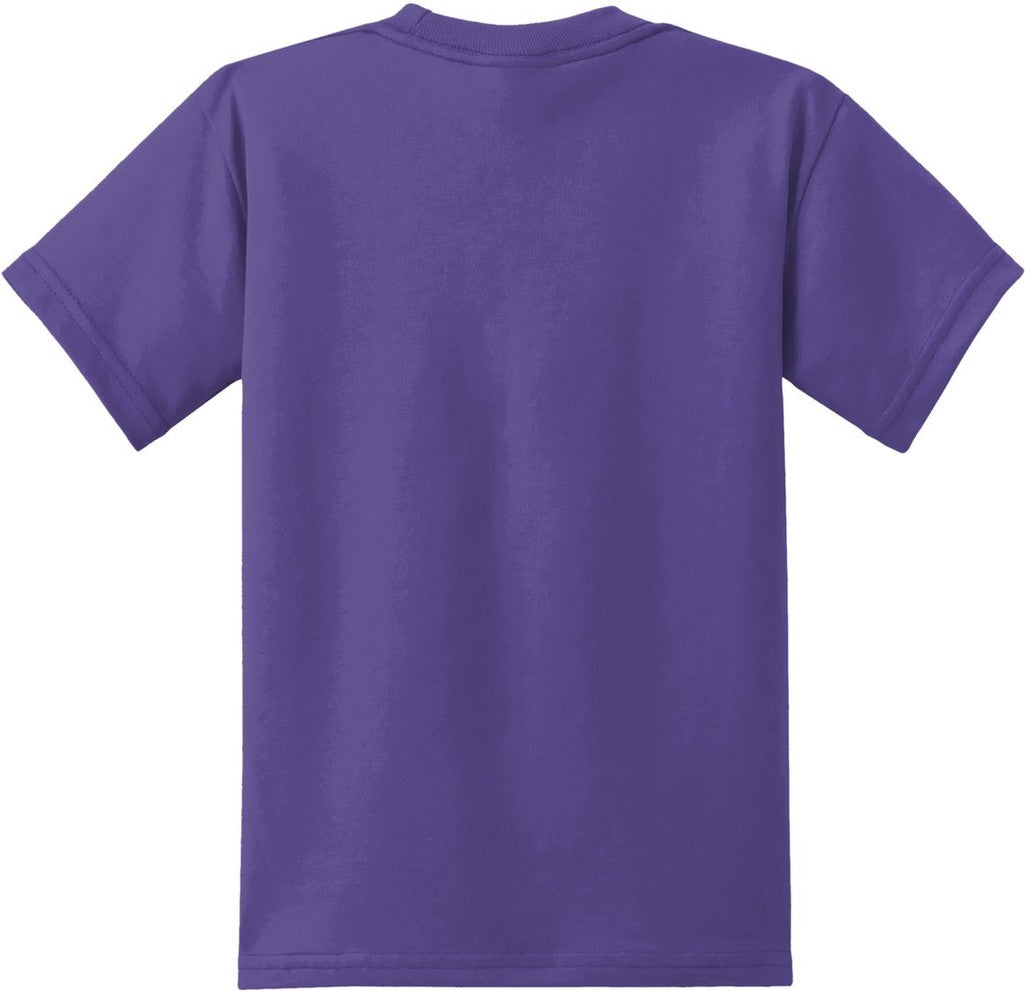 Rear View of Purple Port & Co Youth Core Blend Tee. PC55Y
