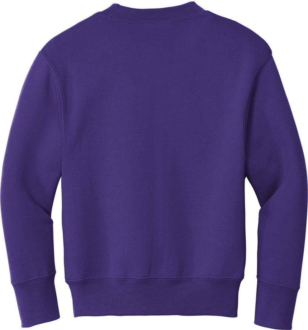 Front View of Purple Port & Co Youth Core Fleece Crewneck Sweatshirt. PC90Y