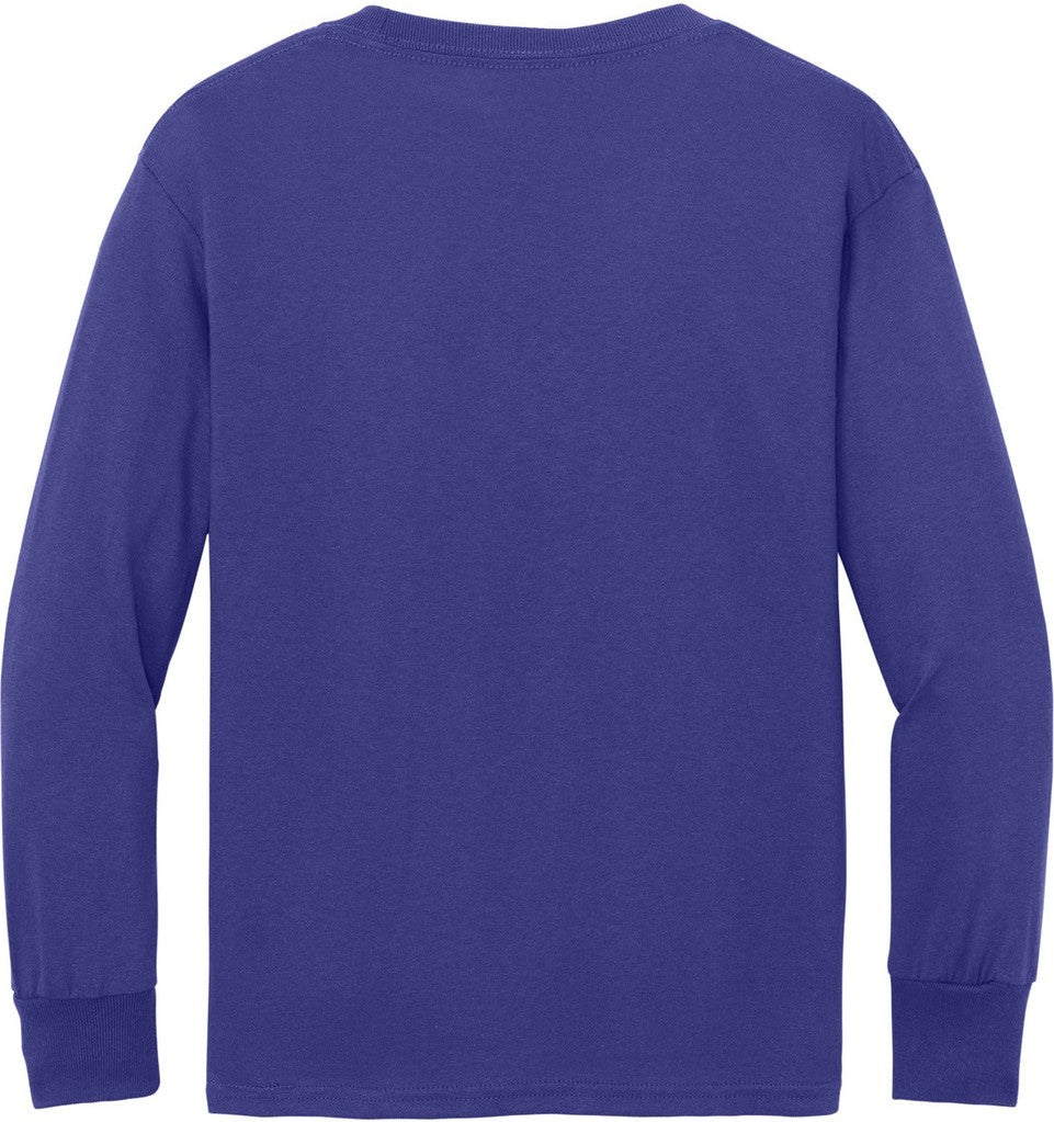 Front View of Purple Port & Co Youth Long Sleeve Core Cotton Tee. PC54YLS