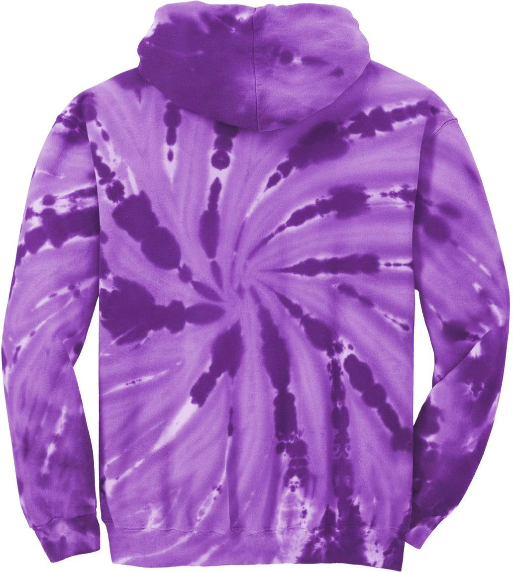 Front View of Purple Port & Co Youth Tie-Dye Pullover Hooded Sweatshirt. PC146Y