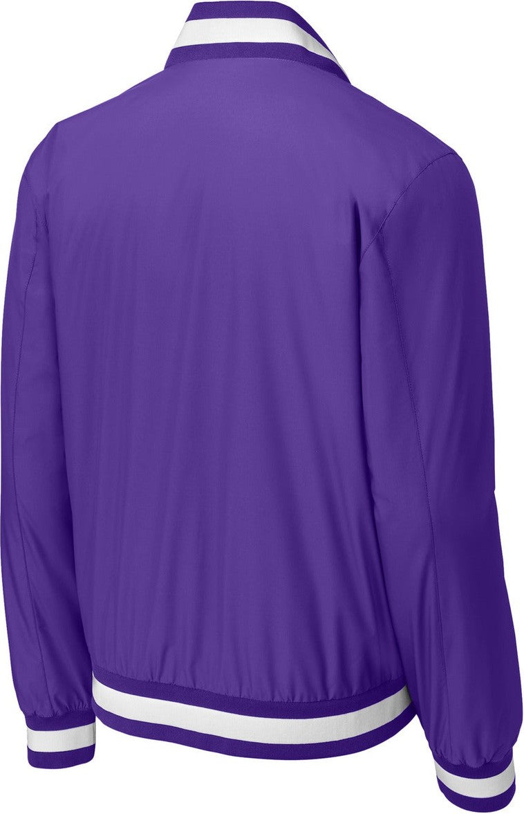 Front View of Purple Sport-Tek Insulated Varsity Jacket JST58
