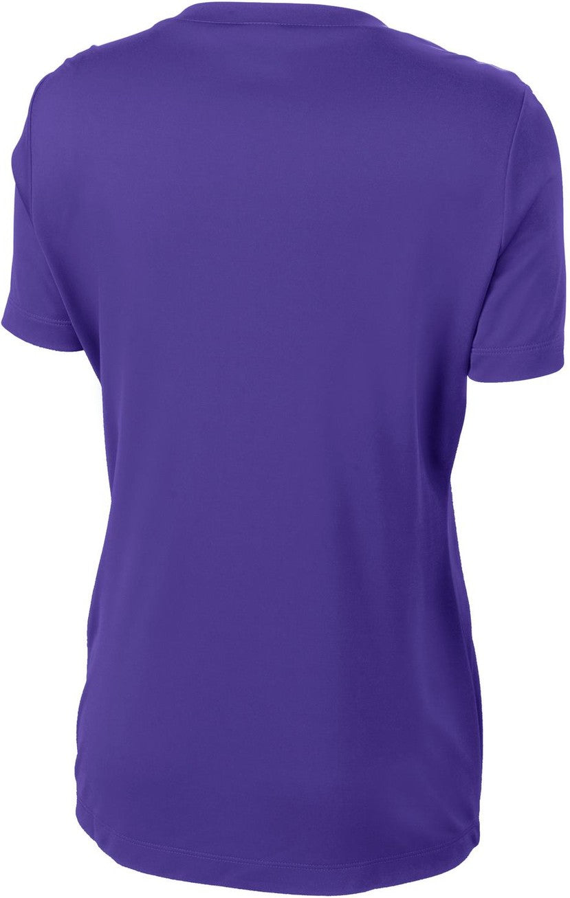 Front View of Purple Sport-Tek Women's PosiCharge Competitor V-Neck Tee. LST353