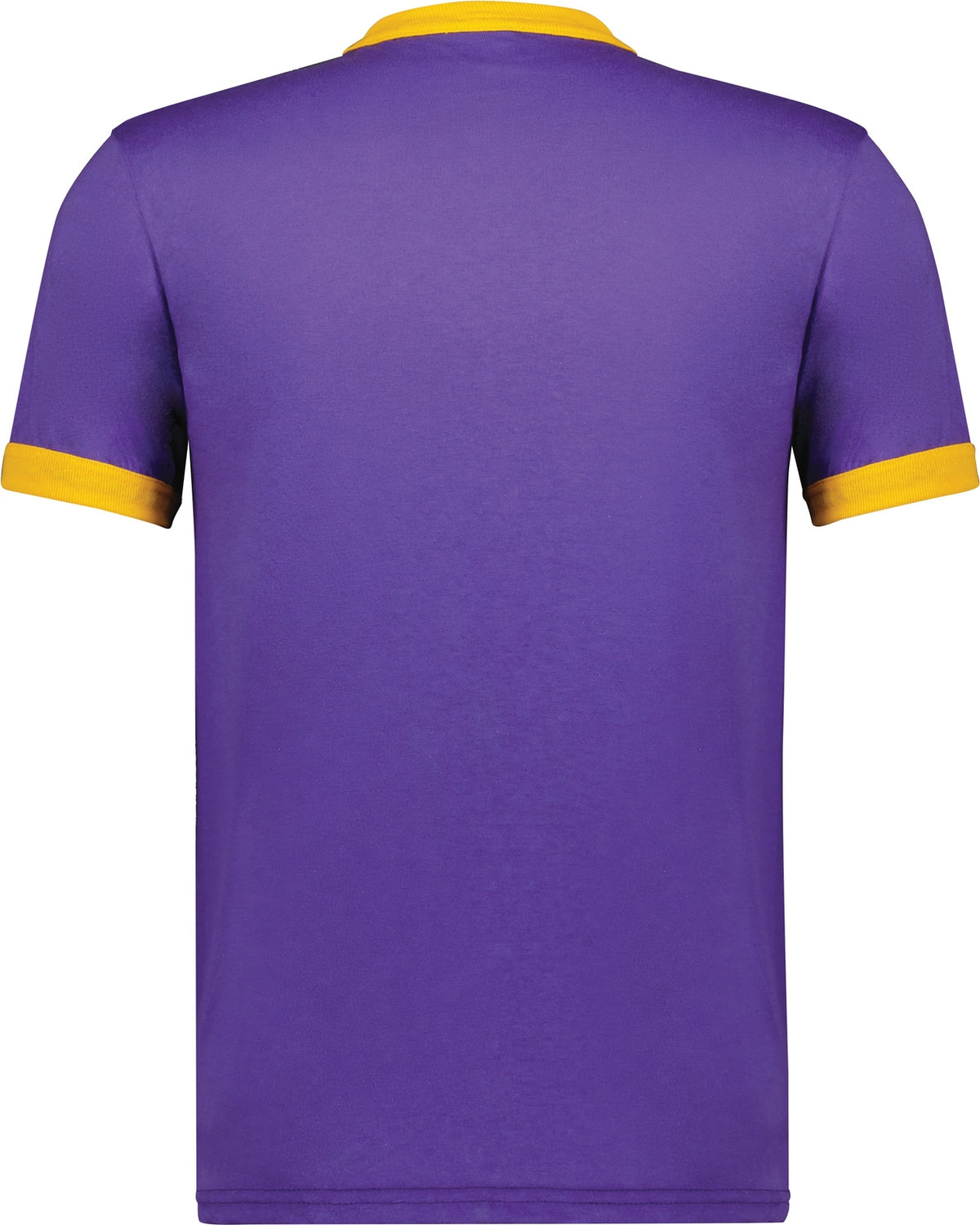 Rear View of PURPLE/GOLD ADULT RINGER T-SHIRT