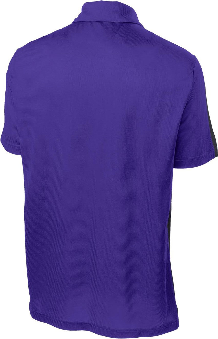 Front View of Purple/Grey Sport-Tek PosiCharge Active Textured Colorblock Polo. ST695