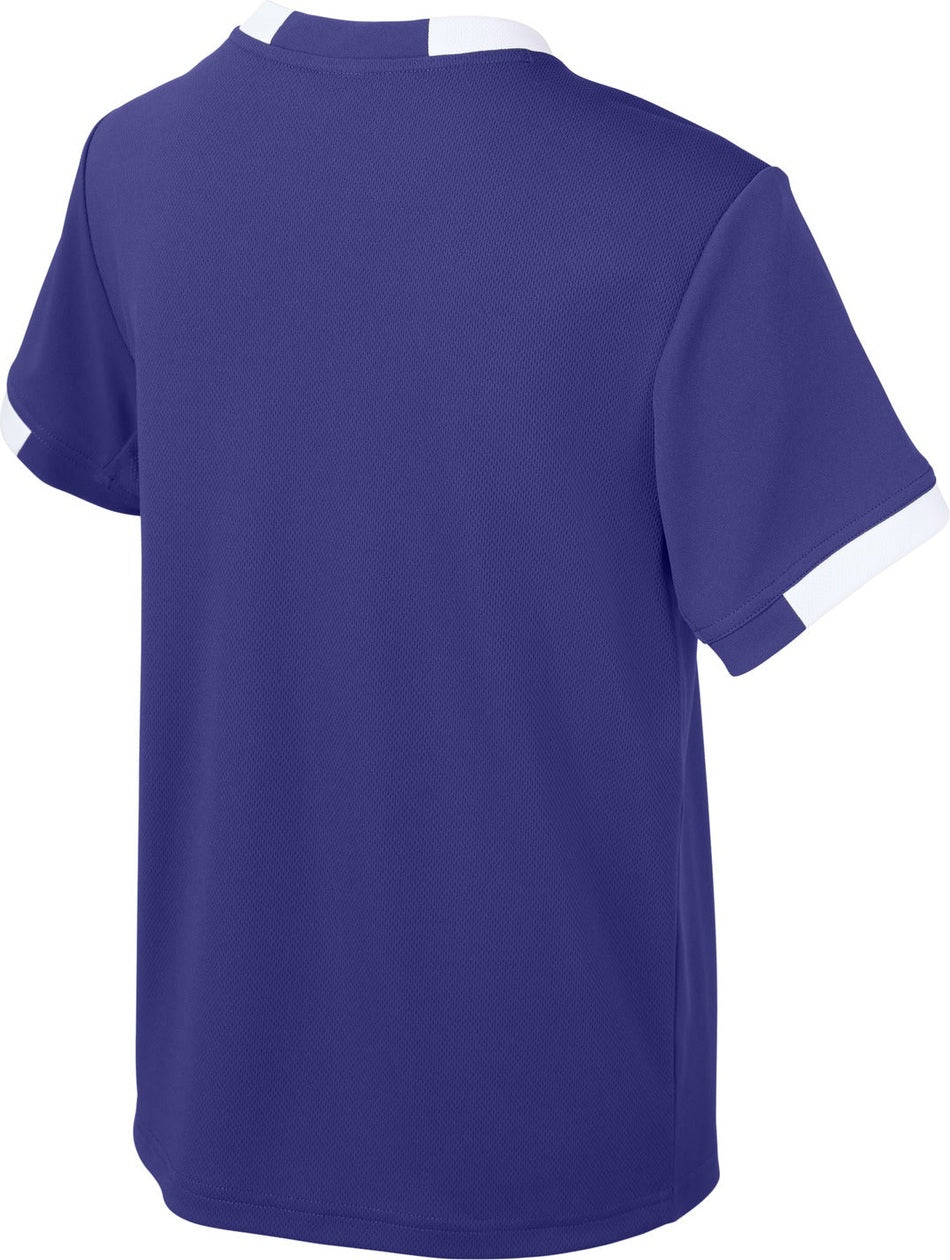 Rear View of Purple/Wh Sport-Tek Youth Club Short Sleeve Crew YST440