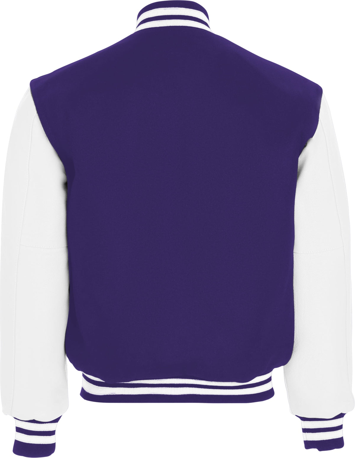 Rear View of PURPLE/WHITE VARSITY WOOL JACKET