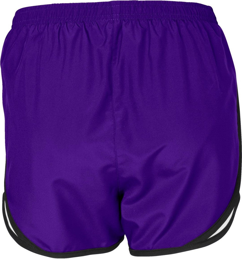 Front View of Purple/Wht/Blk Sport-Tek Women's Cadence Short. LST304