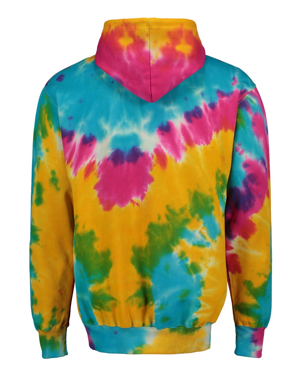 Rear View of Rainbow Classic Fleece Tie-Dye Hooded Sweatshirt - 1290