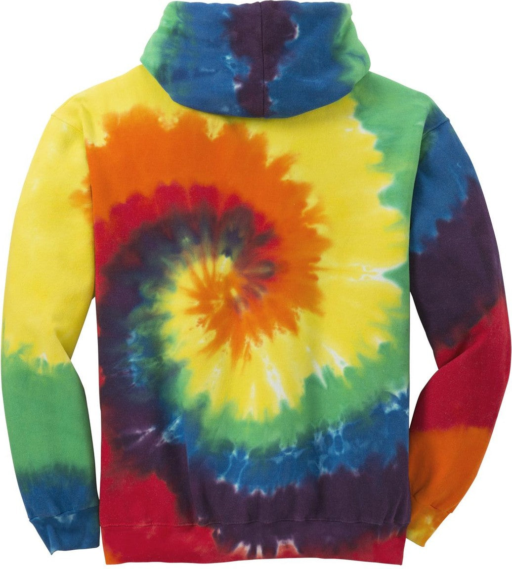 Front View of Rainbow Port & Co Tie-Dye Pullover Hooded Sweatshirt. PC146