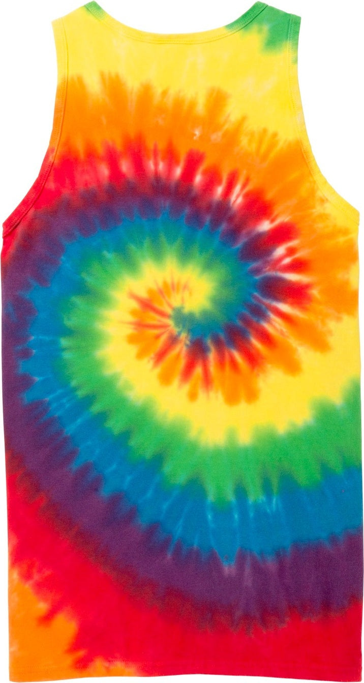 Rear View of Rainbow Port & Co Tie-Dye Tank Top. PC147TT