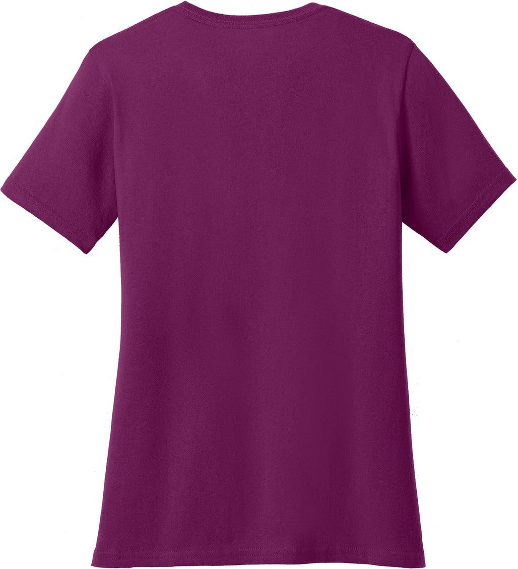 Front View of Raspberry Port & Co Women's Core Cotton V-Neck Tee. LPC54V