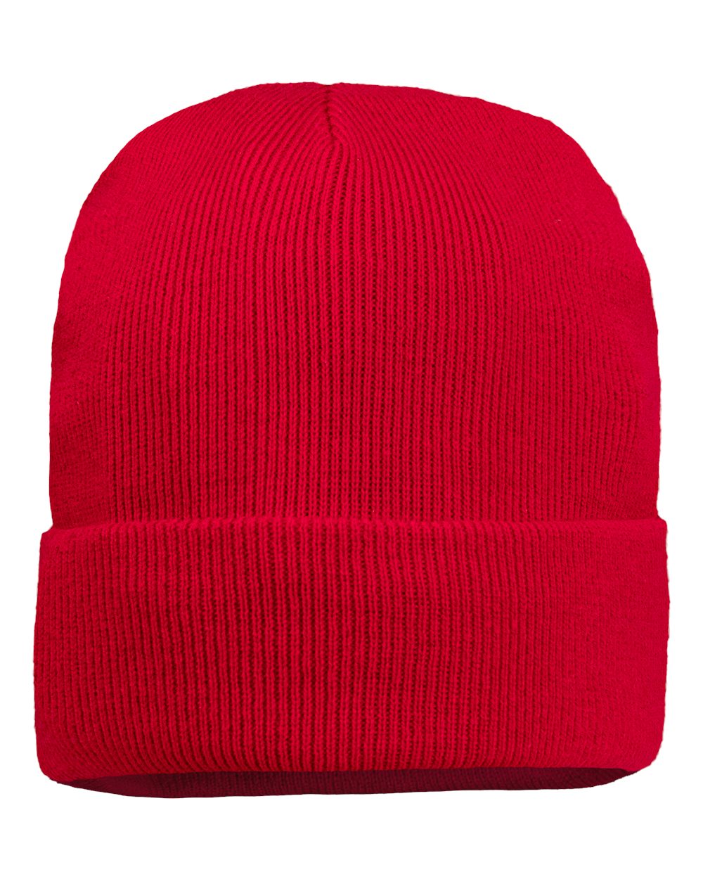 Front View of Red 12" Jersey Lined Cuffed Beanie - SP12JL