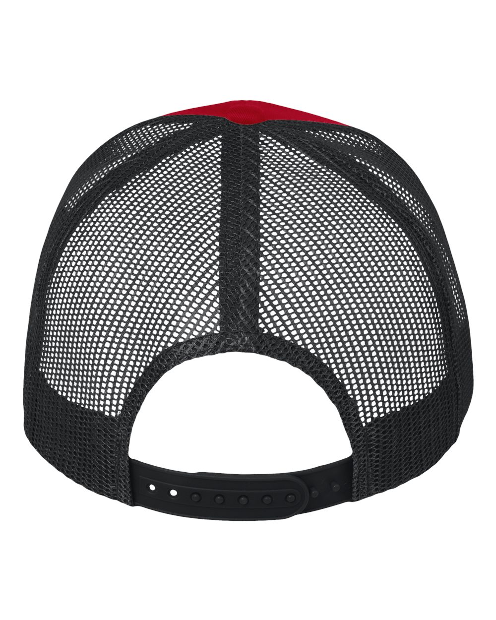 Rear View of Red/ Black Mesh-Back Twill Trucker Cap - VC400