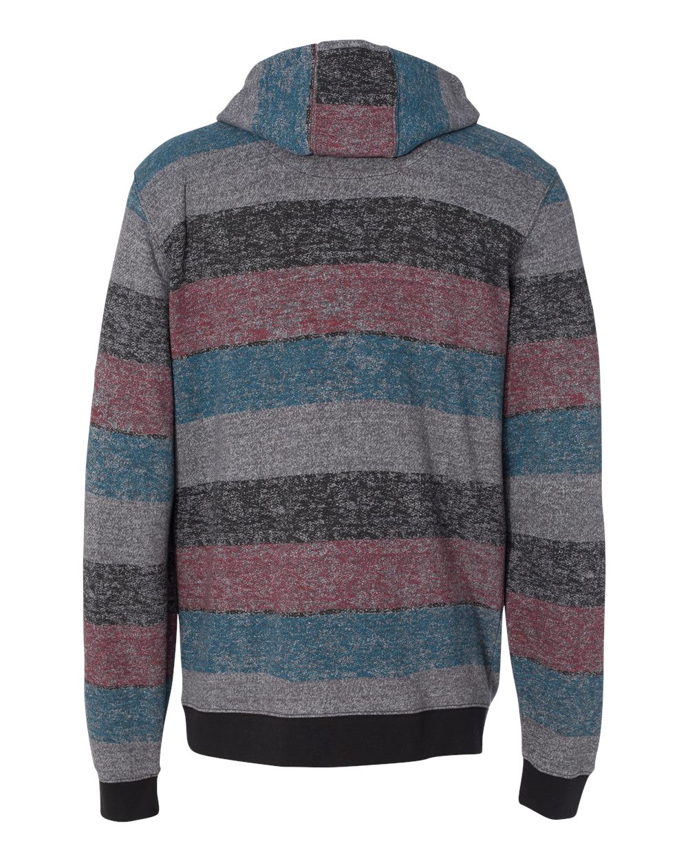 Rear View of Red/ Black Printed Stripes Fleece Sweatshirt - 8603