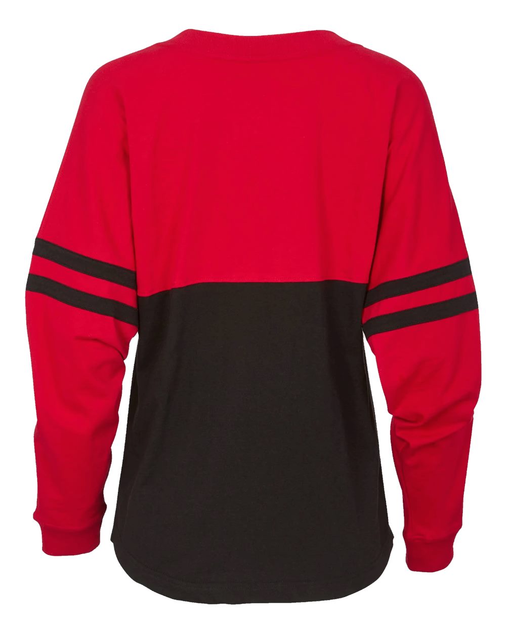 Front View of Red/ Black Women's Pom Pom Long Sleeve Jersey T-Shirt - BW3514