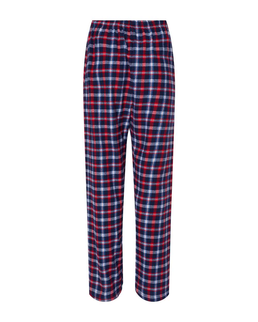 Front View of Red Blue Plaid Harley Flannel Pants - BM6624
