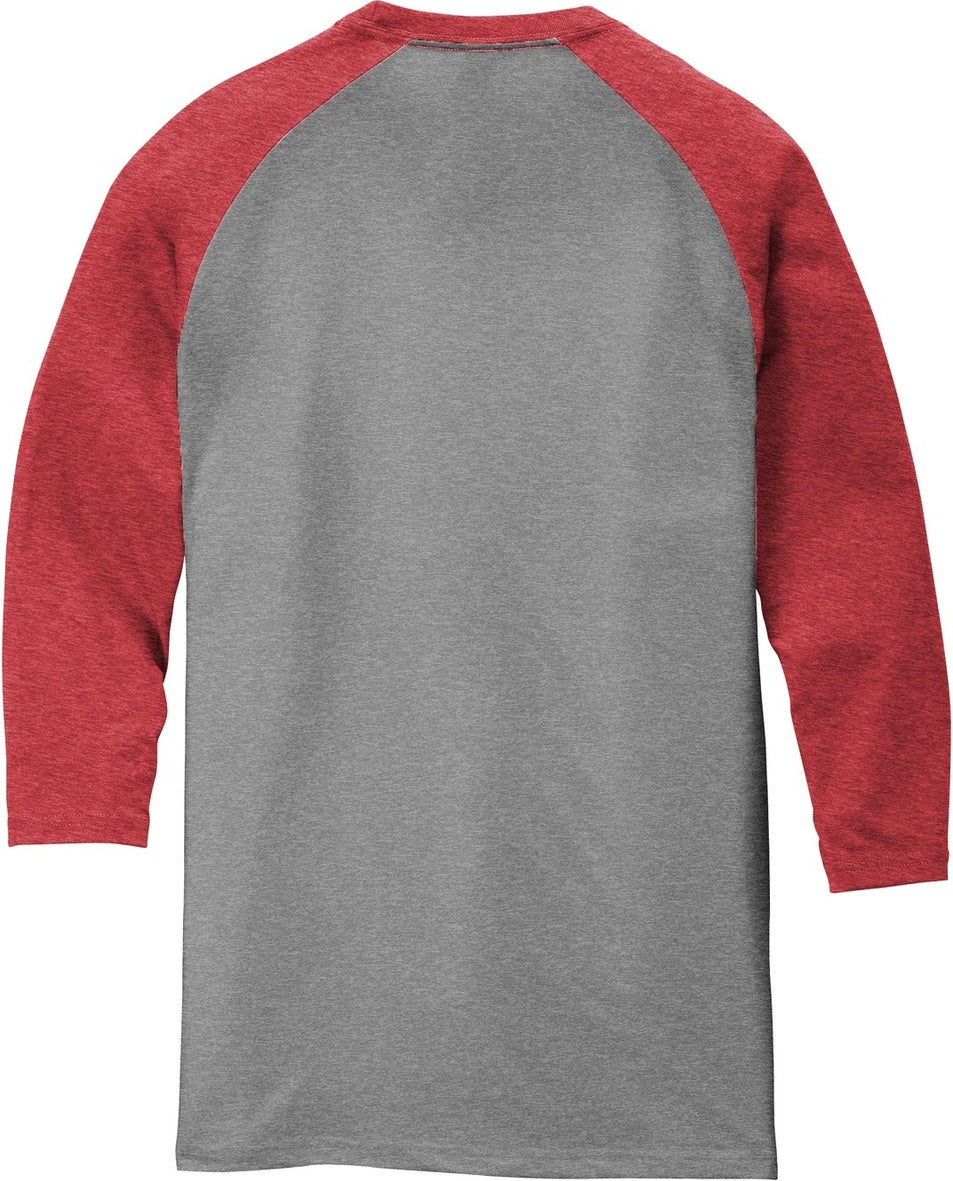 Front View of Red Fr/Grey Fr District Perfect Tri 3/4-Sleeve Raglan. DM136