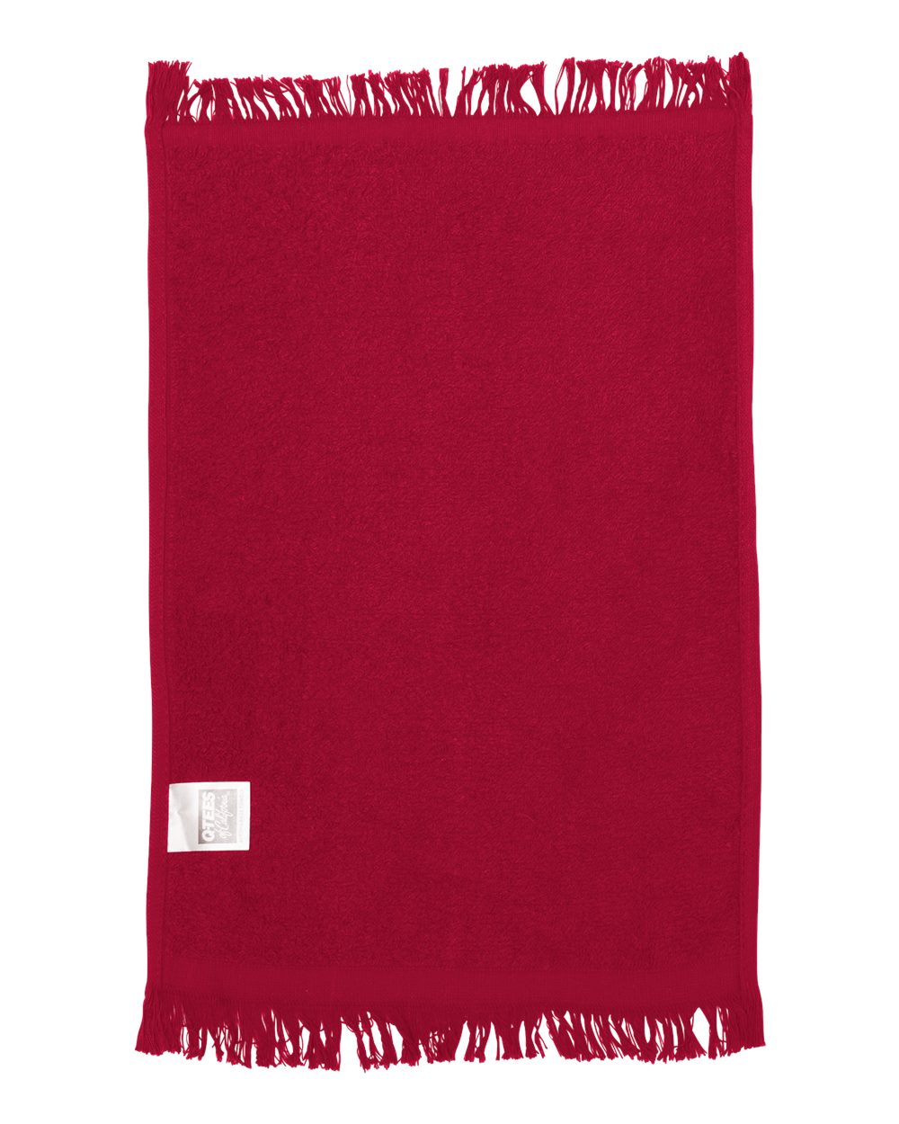 Front View of Red Fringed Fingertip Towel - T100