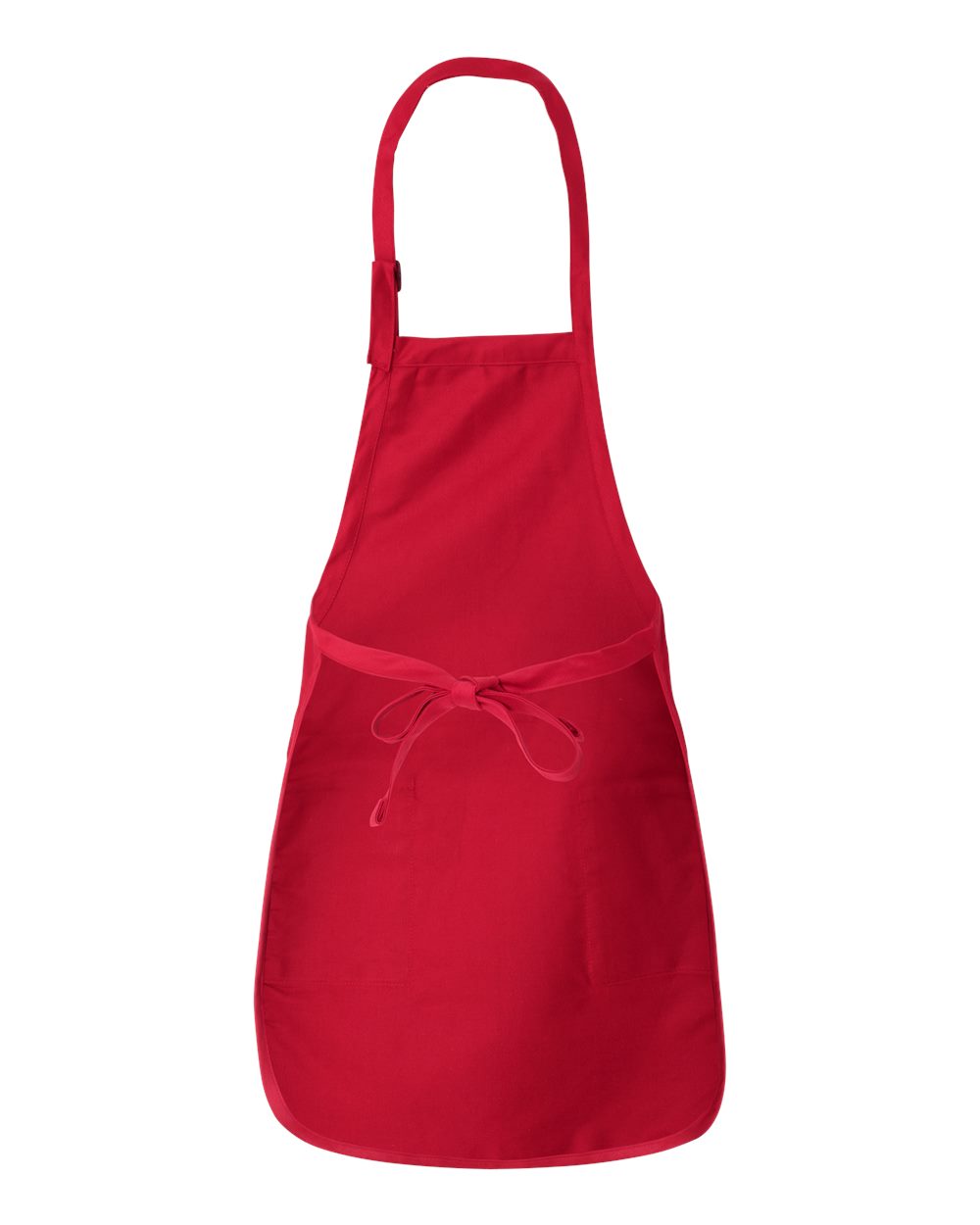 Front View of Red Full-Length Apron with Pockets - Q4350