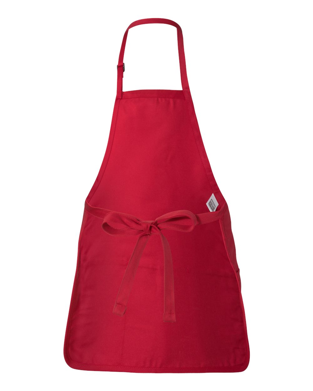 Front View of Red Full-Length Apron with Pouch Pocket - Q4250
