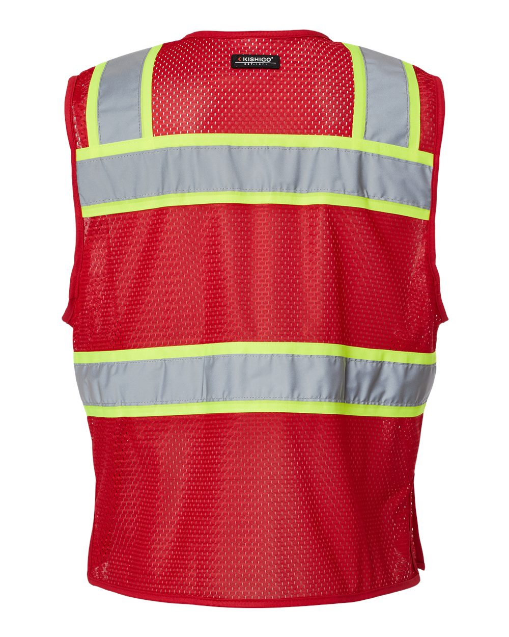 Front View of Red/ Lime - B153 EV Series® Enhanced Visibility 3 Pocket Mesh Vest - B150-156