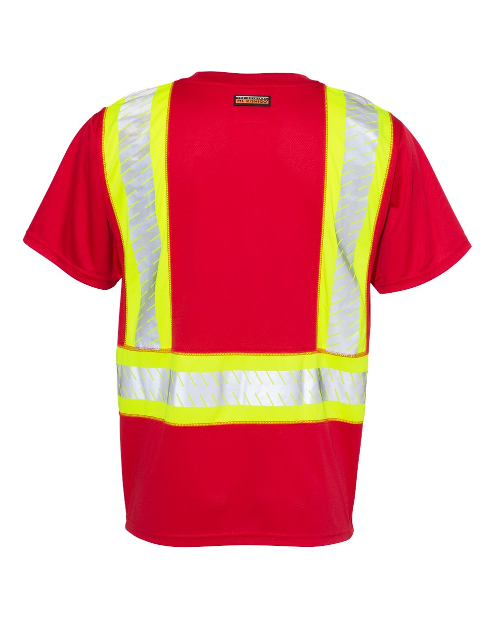 Front View of Red/ Lime - B203 EV Series® Enhanced Visibility Contrast Pocket T-Shirt - B200-204