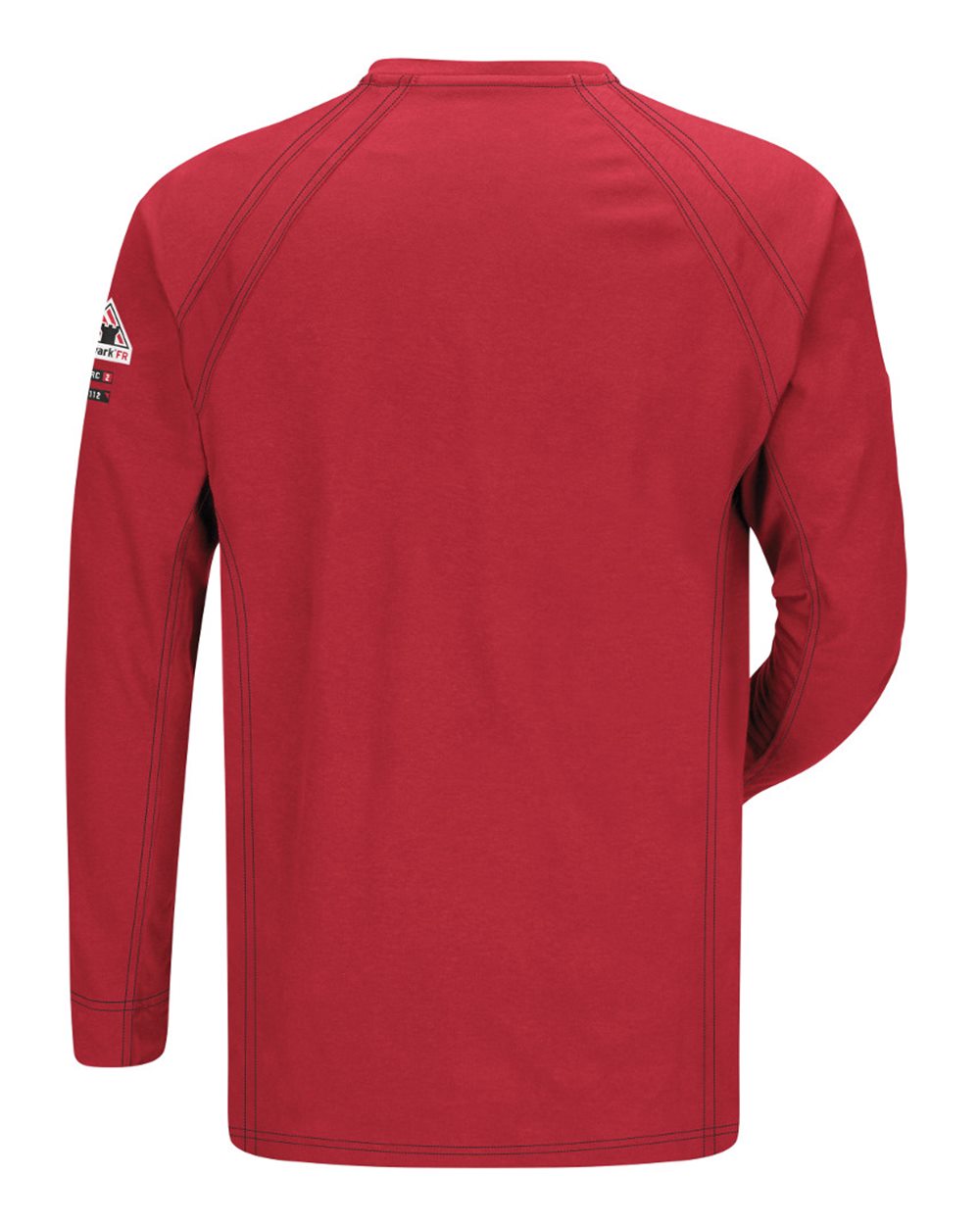 Front View of Red Long Sleeve Henley - QT20
