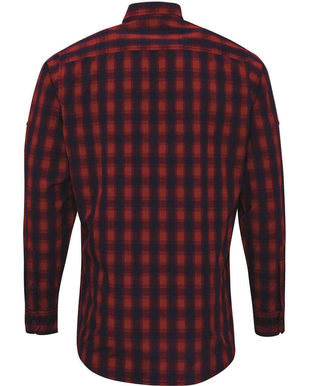 Front View of Red/ Navy Men's Mulligan Check Cotton Shirt - RP250