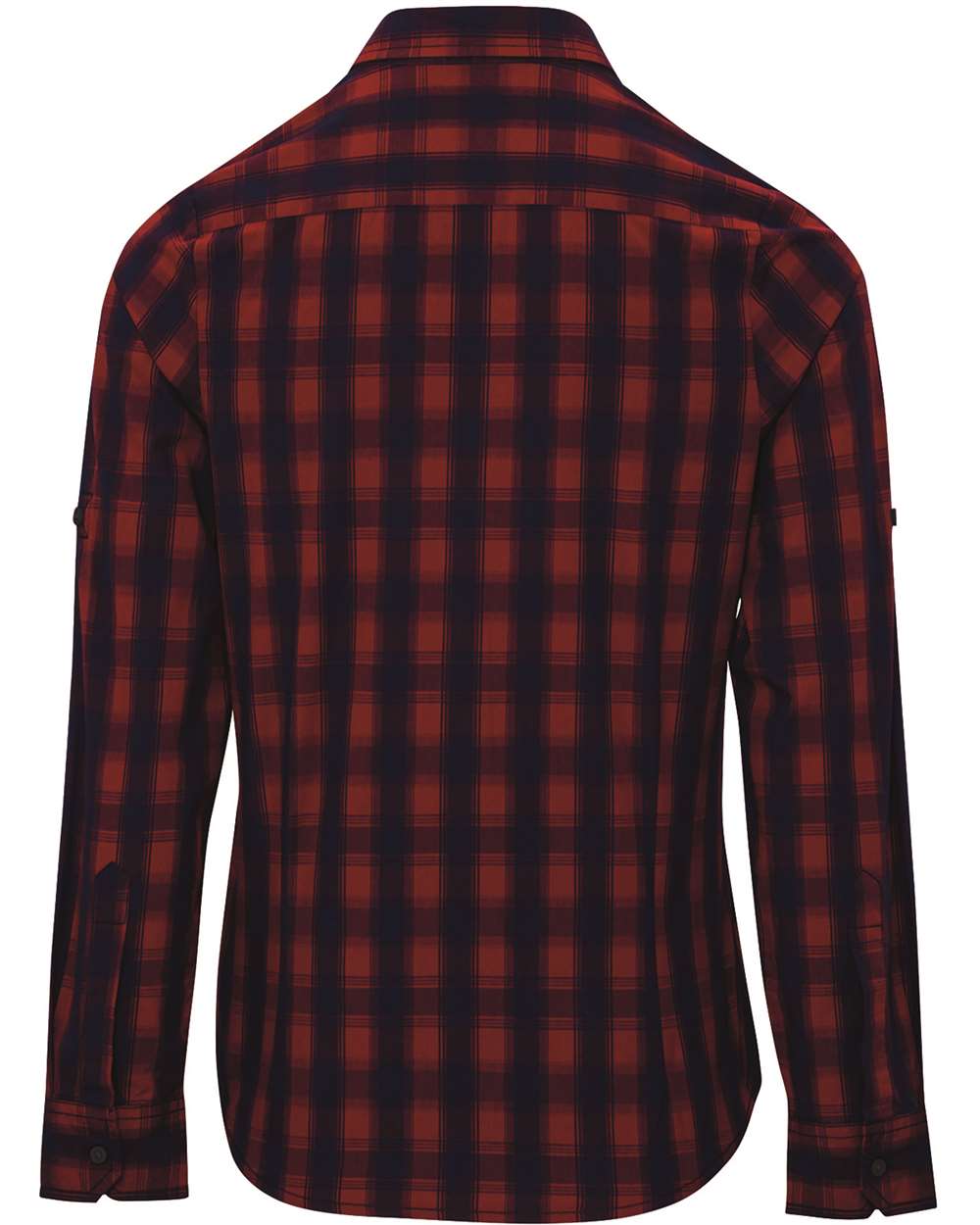 Rear View of Red/ Navy Women's Mulligan Check Cotton Dress Shirt - RP350