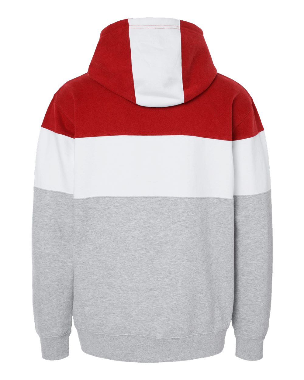 Rear View of Red/ Oxford Varsity Fleece Colorblocked Hooded Sweatshirt - 8644