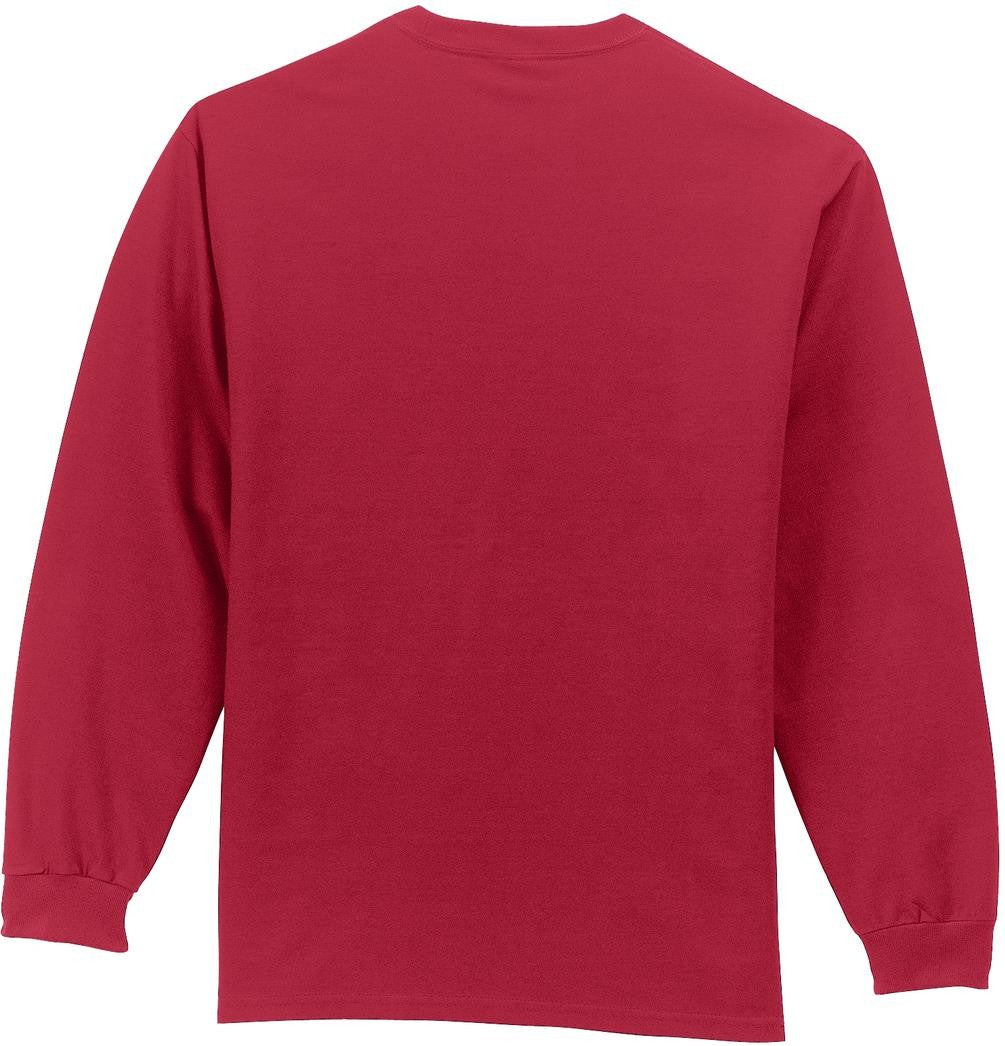 Rear View of Red Port & Co Tall Long Sleeve Essential Pocket Tee. PC61LSPT