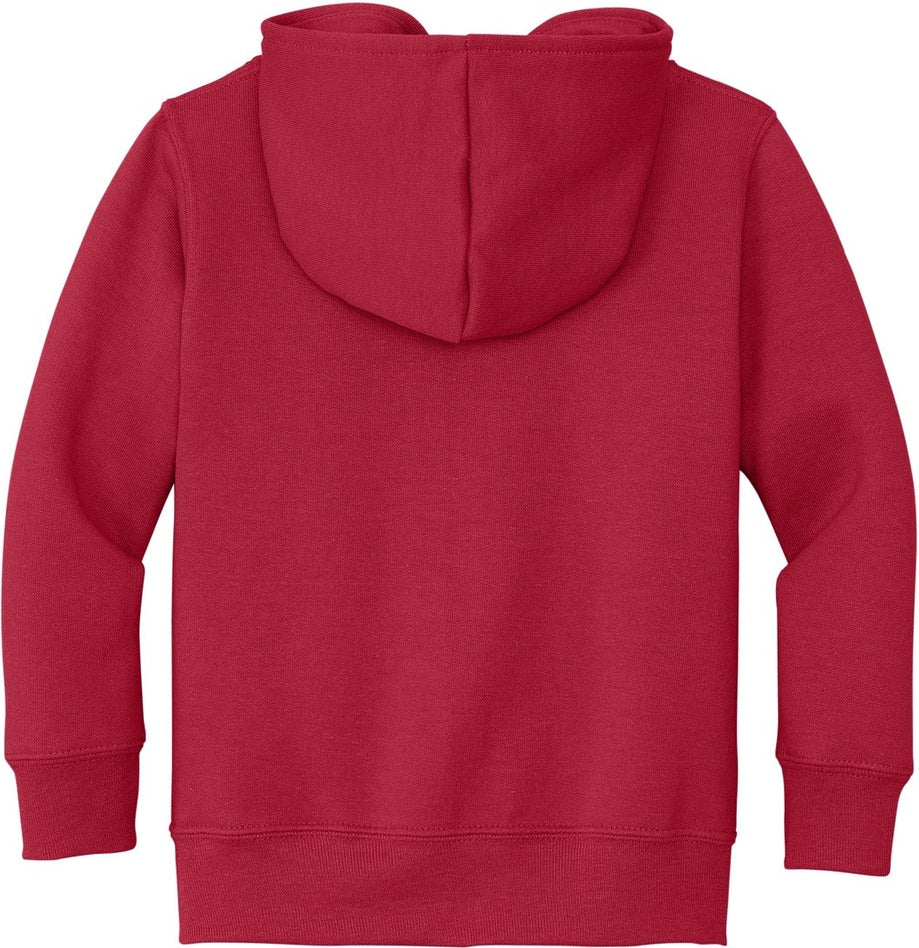 Front View of Red Port & Co Toddler Core Fleece Full-Zip Hooded Sweatshirt. CAR78TZH