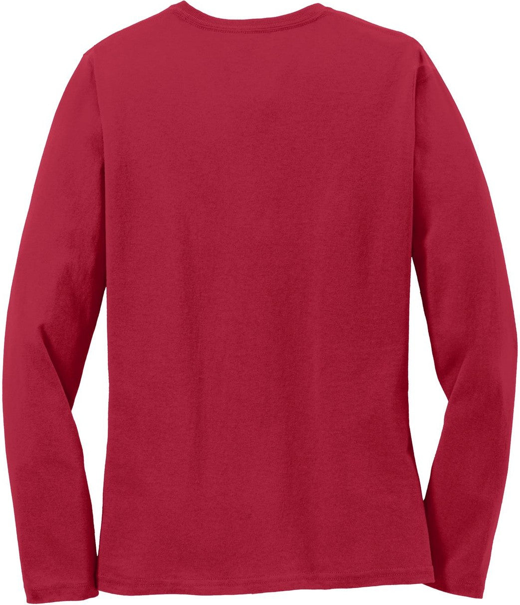 Front View of Red Port & Co Women's Long Sleeve Core Cotton Tee. LPC54LS